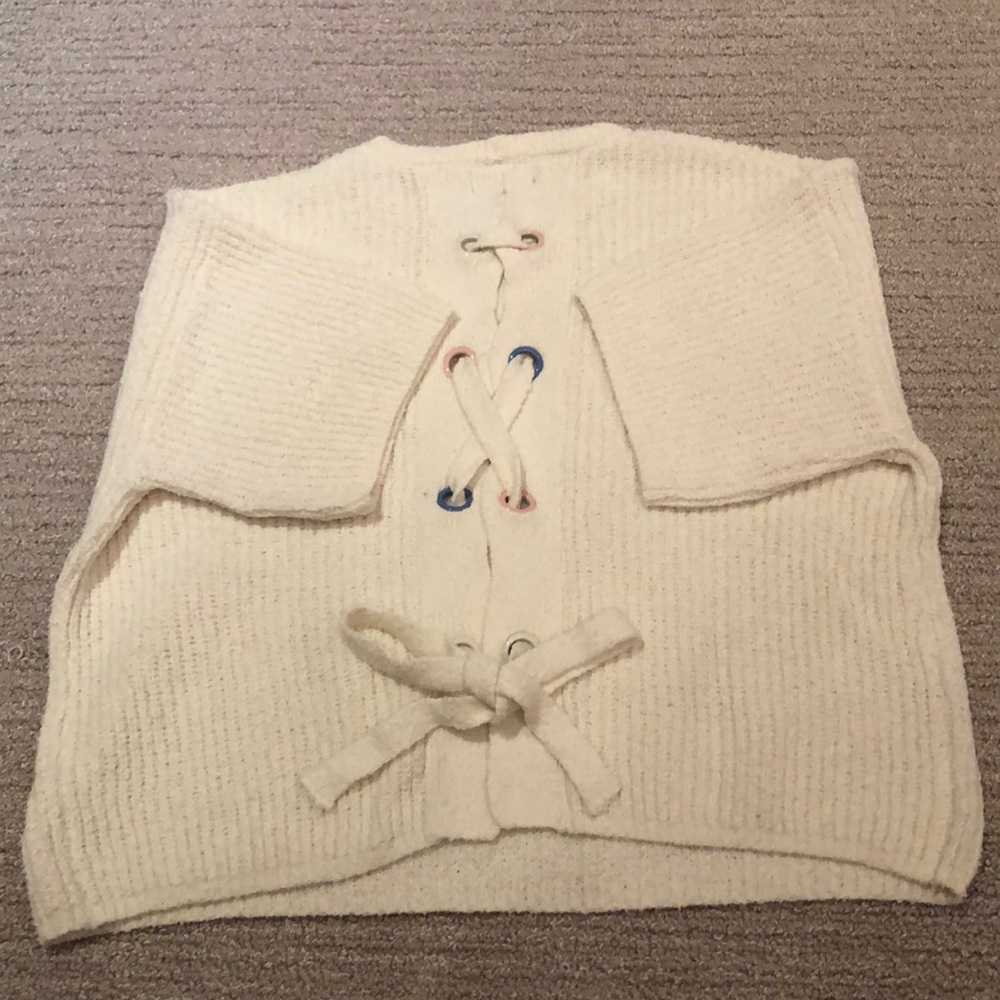 Mango short sleeved sweater with lace-up back!